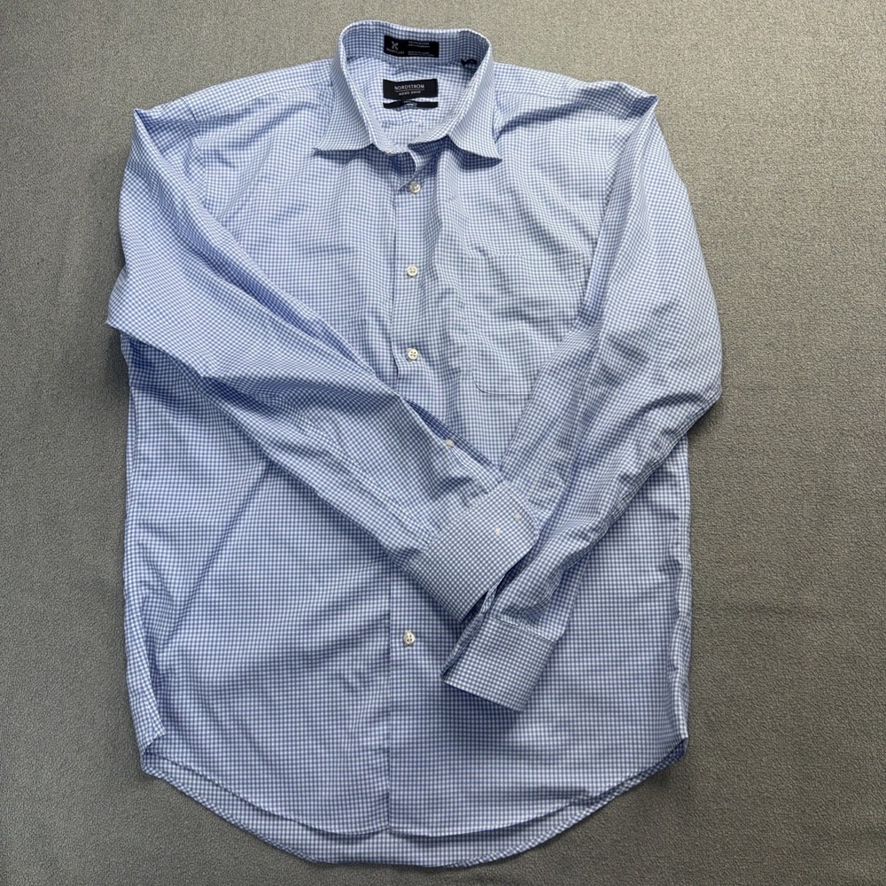 Nordstrom Mens L/S Blue Cotton Button Down Dress Shirt - Size 15.5 32/33